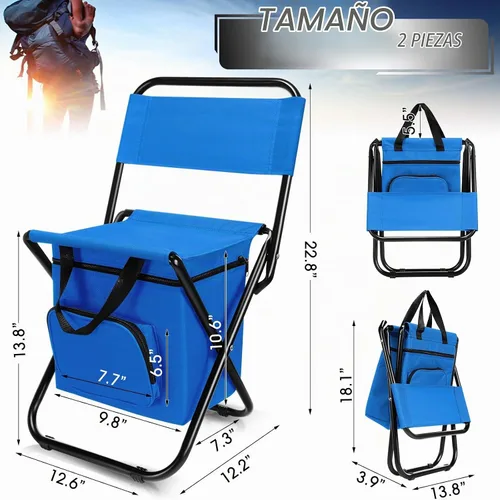 Vista 3 de Jerify Silla de pesca de 2 piezas con bolsa enfriadora, taburete de pesca compacto plegable multifuncional, silla de caza, taburete portátil con Azul