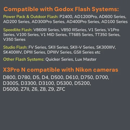 Vista 3 de Godox X3 Pro N X3Pro N TTL Disparador de flash inalámbrico para Nikon, pantalla táctil 2.4G Transmitter with Bluetooth APP Control, Built-in