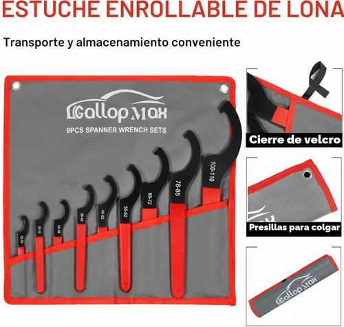 Vista 4 de Juego de herramientas de llave inglesa de ajuste coilover de 9 piezas para Rojo