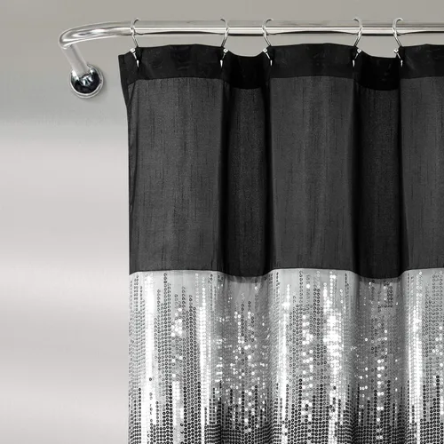 Vista 2 de Lush Decor Cortina de Ducha Night Sky, Individual, 72" An x 72" L, Negro - Cortina de Ducha con Lentejuelas - Cortina de Baño Brillante de Bloques