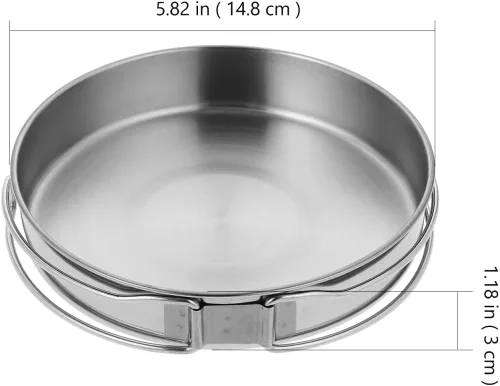 Vista 2 de Sartén pequeña para acampar, sartén portátil de acero inoxidable de 5.8 pulgadas para cocinar al aire libre con mango plegable, mini sartén