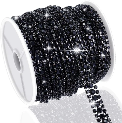 Vista 26 de Cadena de diamantes de imitación de 3 yardas con 3 filas para manualidades, cadena de cierre de diamantes de imitación plateada para hacer joyas