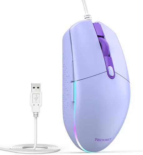 Vista 10 de TECKNET Ratón con cable con retroiluminación RGB, ratón de tamaño completo Rosa