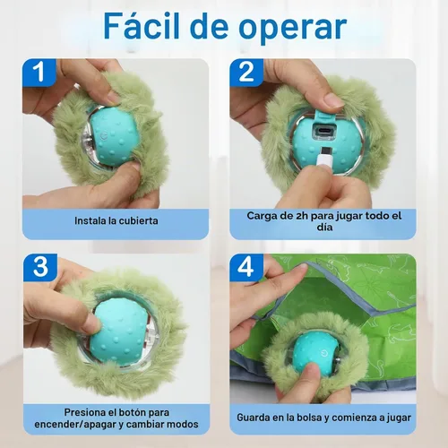 Vista 8 de Waaiio Juguetes interactivos para gatos de interior, bola de gato móvil automática en bolsa, estimulación de chirridos, juego de ejercicios