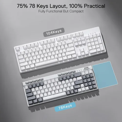 Vista 5 de Redragon Teclado mecánico para juegos K655 75% RGB con cable, 78 teclas de intercambio en caliente con tablero de cubierta de aluminio, enchufe