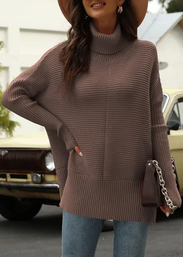 Vista 3 de EFAN Suéter de cuello alto de moda 2022 para mujer de manga larga murciélago suéter de punto acogedor