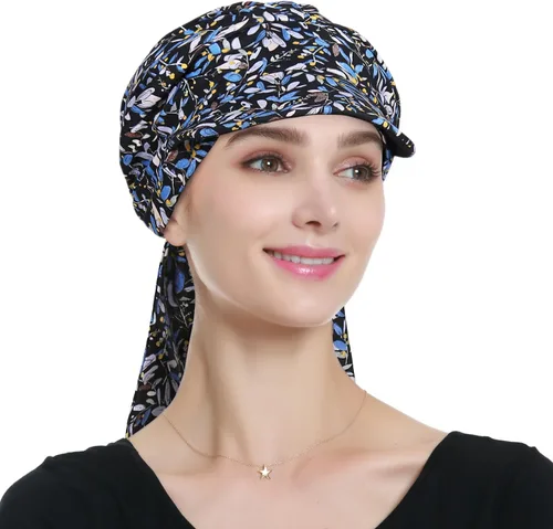 Vista 3 de Alnorm Turbante ajustable 100% algodón con cordones con diseño de bandas de algodón