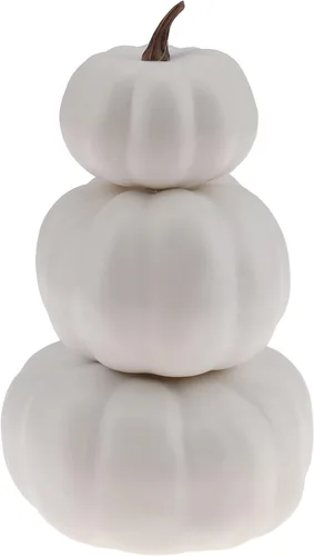 Vista 11 de Gresorth Juego de 2 calabazas artificiales apiladas blancas y negras para pintar, decoración artificial de Halloween, otoño, para el hogar, fiesta