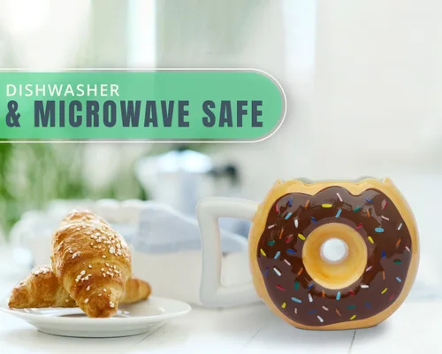 Vista 5 de Taza para café Comfify con bonito y divertido diseño de Dona, viene con frase en inglés «Mmmmm... Donuts», apta para microondas y lavavajillas