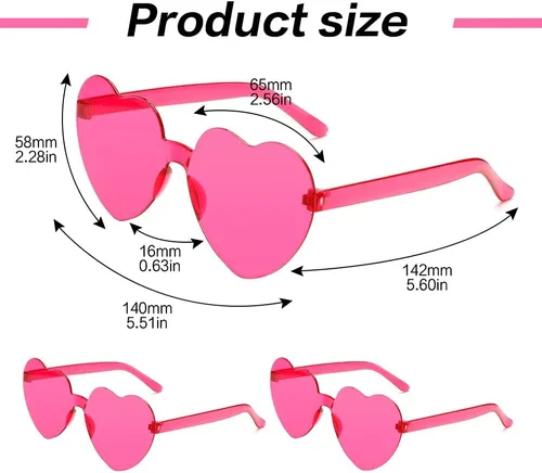 Vista 16 de Lentes de sol con forma de corazón, 2 pares de lentes de sol en forma de corazón, gafas de sol rave para mujeres, regalos de fiesta