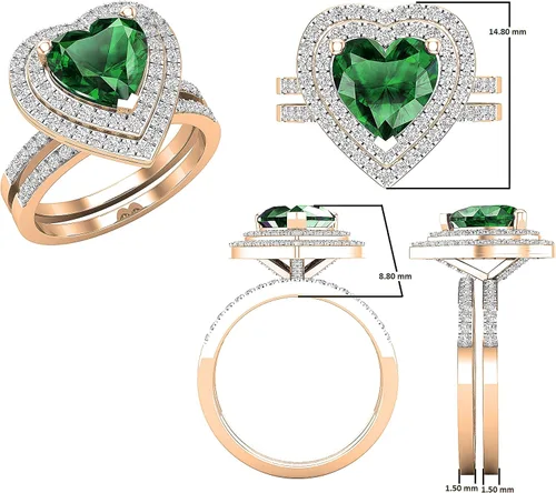 Vista 48 de Dazzlingrock Collection Juego de anillos de compromiso de doble halo con diamantes naturales redondos y piedras preciosas creadas en laboratorio
