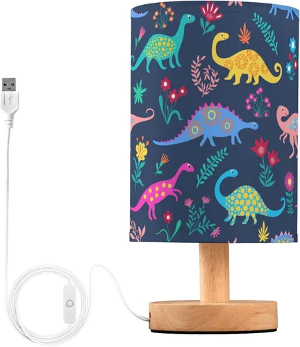 Vista 12 de Lámpara de mesa pintada Mariposa Diente de León con base de madera y pantalla de tela para mesita de noche, lámpara de escritorio para recámara