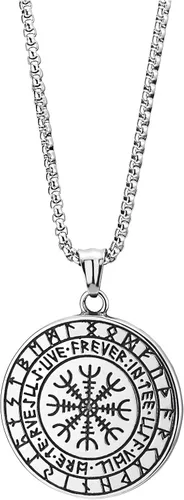 Vista 4 de Viking Pendant Necklace, Mjolnir Thor Hammer Nordic Vegvisir Compass Norse Runic Circle Medal Steel