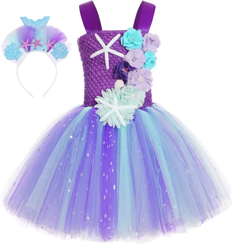 Vista 2 de Koatobbor Girls Mermaid Costume Mermaid Tutu Dress Color Led Light Up for Halloween Birthday Party 3-8Years