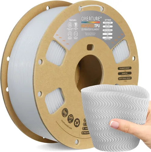 Vista 20 de OVERTURE - Filamento de TPU de 1/16 pulgadas, rollo flexible de poliuretano termoplástico, impresora 3D suave, 95A, carrete de 2.2 libras, precisión