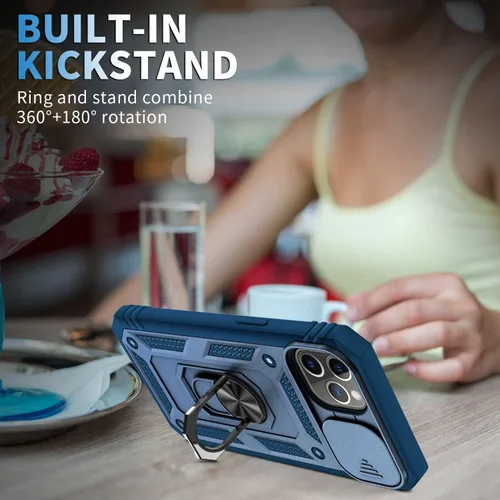 Vista 6 de Fetrim Funda para iPhone 11 PRO MAX, Funda de teléfono con soporte de anillo de rotación para Apple iPhone 11 PRO MAX - Azul