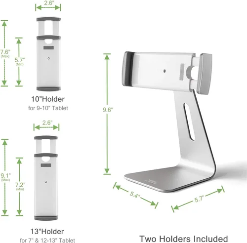 Vista 3 de Soporte para iPad Pro de rotación de 360°, aleación de aluminio, para iPad Pro de 7 a 13 pulgadas, iPad Air y iPad Mini Surface y Surface Pro