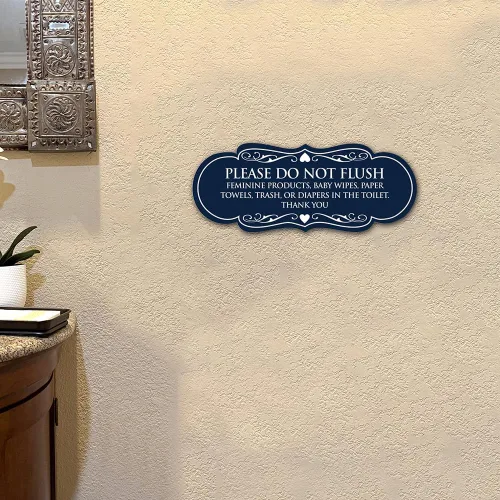 Vista 4 de Signs ByLITA Designer Please Do Not Flush Etiqutte Letrero (negro) - Pequeño 1 paquete