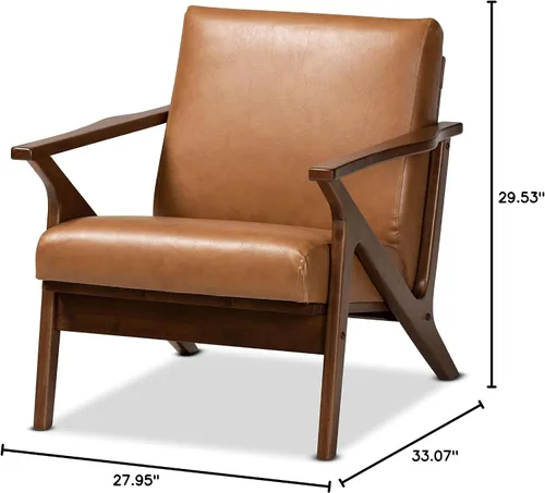 Vista 10 de Baxton Studio Bianca Mid-Century - Sillón moderno con acabado de madera y piel sintética color marrón nogal