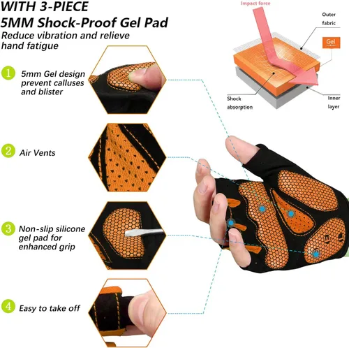 Vista 2 de MOREOK - Guantes para bicicleta de montaña (MTB) y ciclismo de descenso (DH), para hombres, de medio dedo, con almohadilla de gel que absorbe
