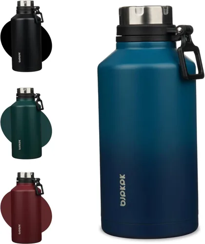 Vista 40 de BJPKPK Botella de agua aislada de 24 onzas con asa, sin BPA, botella térmica de viaje de acero inoxidable reutilizable, botella de agua grande, Negro