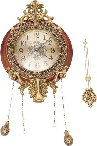 Vista 7 de Reloj de pared de péndulo, relojes de pared vintage, funciona con pilas, reloj antiguo grande, elegante y silencioso de metal de madera
