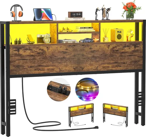 Vista 16 de Cabecero Aheaplus para Cama Individual con Almacenamiento, Cabeceros con Enchufes, Puertos USB y Luz LED, Cabecero Individual Solo, Altura