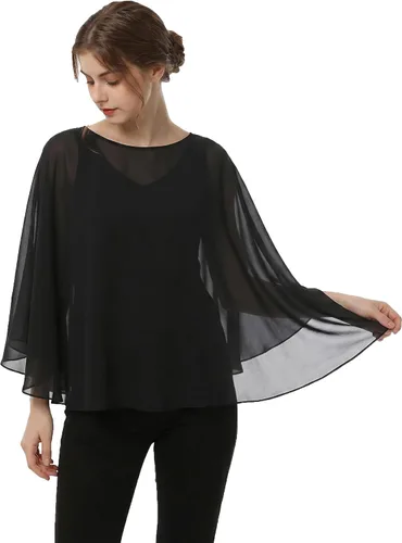 Vista 3 de Capas de gasa para mujer, chales y envolturas para poncho Negro