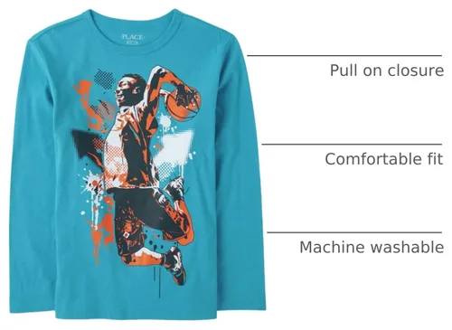 Vista 3 de The Children's Place Boys' Dinos,Cars,Sports Long Sleeve Graphic T-Shirts Jugador de Bball Jump