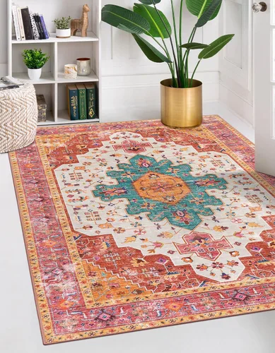 Vista 69 de Moynesa Alfombra ultra fina lavable de 2 x 3 pies, alfombra pequeña de cocina para entrada, interior, antideslizante, tapete vintage para puerta