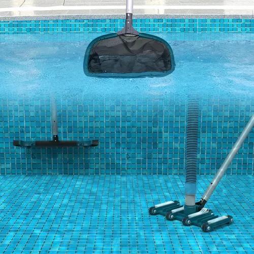 Vista 8 de POOLWHALE - Kit de limpieza de piscina con aspiradora, red de piscina y cepillo con poste Pool Leaf SKimmer Rake Net and Pole, Pool Vacuum Head