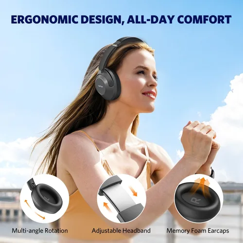 Vista 9 de EarFun Wave Pro - Auriculares inalámbricos con cancelación activa de ruido, auriculares Bluetooth sobre la oreja, sonido Hi-Res LDAC, 5 micrófonos