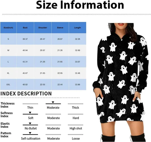 Vista 2 de HPJKLYTR Vestido con capucha de Halloween para mujer, moda de otoño 2023, manga larga, sudadera con capucha y bolsillos