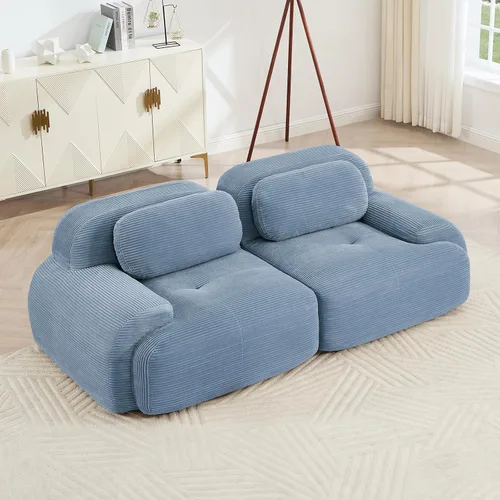 Vista 85 de Sofá moderno comprimido sin armazón de 116", sofás seccionales de 3 plazas para sala de estar, sofá seccional modular de pana verde nube, espuma