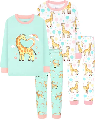 Vista 8 de DAUGHTER QUEEN Pijama de algodón para niñas de 4 piezas, talla 18 meses-12 años