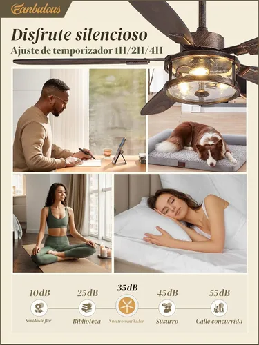 Vista 4 de Fanbulous Ventilador de techo rústico de 52 pulgadas con luz y control remoto, ventiladores de techo rústicos negros de 52 pulgadas para dormitorio