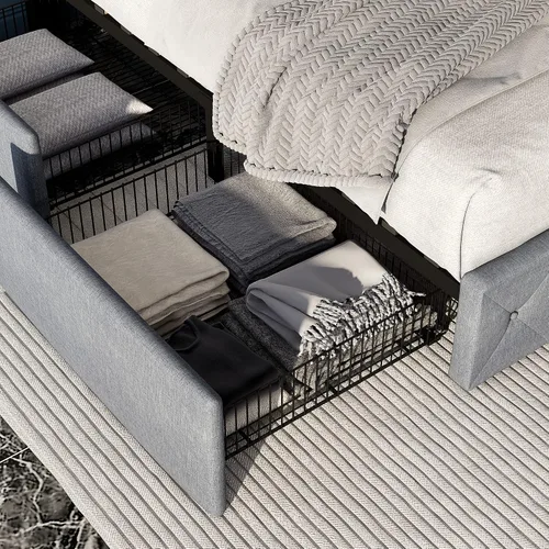 Vista 8 de HOOMIC Base de cama de almacenamiento de plataforma de tamaño matrimonial con 4 cajones y cabecera ajustable, listones de madera, no necesita Gris