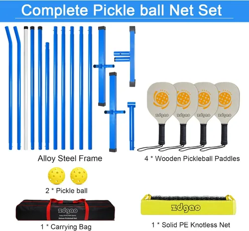 Vista 4 de Zdgao Portable Pickleball Net Set, 22FT Regularion Size Pickle Ball Net with Paddles Set, Outdoor Pickleballs and Carry Bag, Easy Setup for Indoor