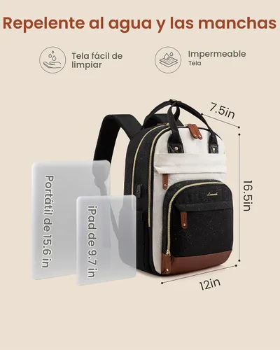 Vista 4 de LOVEVOOK Mochila para mujer, mochila para laptop de 15.6 pulgadas, mochilas escolares, bolsa antirrobo, bolsa antirrobo impermeable, para beige