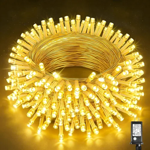 Vista 40 de Guirnalda de luces navideñas con 100 LEDs, tira de 33 pies, 8 modos, conectable, impermeable, parpadeante, con temporizador y memoria, para Azul