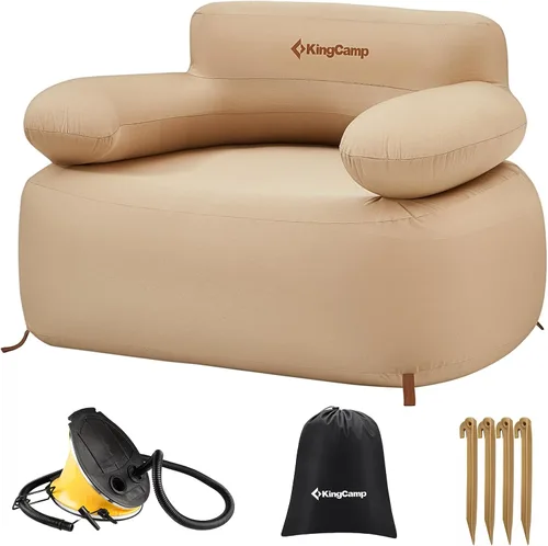 Vista 10 de KingCamp Sofá inflable doble para acampar con bomba eléctrica integrada, sofá de dos plazas de aire resistente de 880 libras, tela catiónica 600D