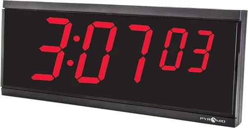 Vista 2 de Pyramid Time Systems Reloj digital independiente extra grande, pantalla LED roja de 4 pulgadas, 6 dígitos (hora, minutos, segundos), 110 V, cable