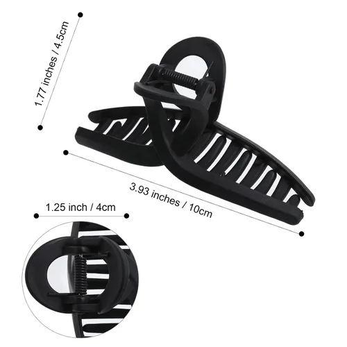 Vista 4 de 5 pinzas de pelo grandes para cabello grueso, pinzas de pelo grandes de plátano para mujeres, antideslizantes, de sujeción fuerte (negro mate)