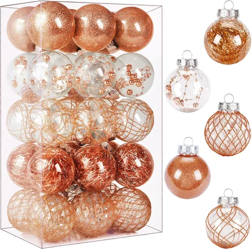 Vista 12 de Adornos de bola de Navidad de plástico transparente, 30 bolas de champán de 2.36 pulgadas para decoración de árboles, inastillables para regalos