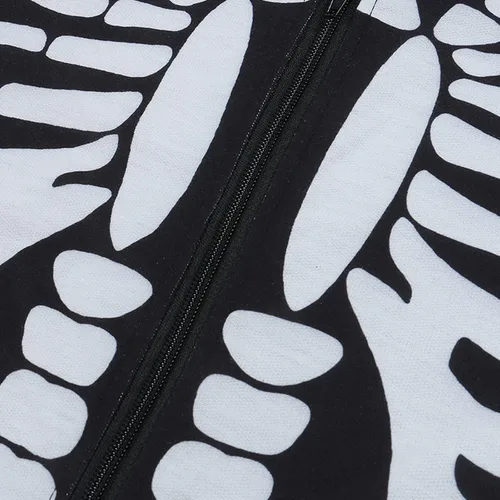 Vista 3 de Traje de calavera familiar de Halloween con capucha de una pieza de esqueleto de manga larga para Halloween