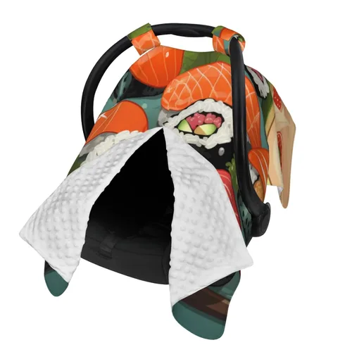 Vista 2 de Baby Car Seat Canopy Cover for Mom, Soft Breathable Nursing Breastfeeding Covers Multi Use Stroller Sun Shade Newborn Shower Gift，Sushi