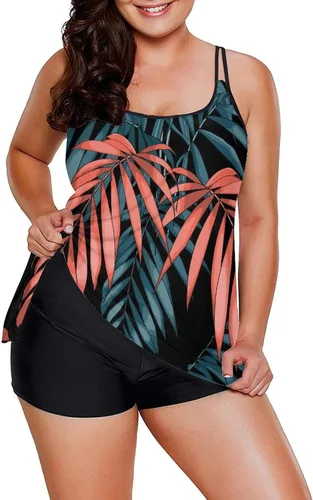 Vista 4 de Urchics - Traje de baño 2023, para mujer, tankini de dos piezas, con control de abdomen, camiseta fluida sin mangas, con short