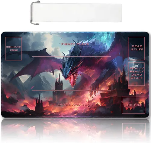 Vista 52 de Tapete de juego MTG cosido de alta calidad con zonas y respaldo de goma antideslizante, tapete de juego TCG para MTG y otros juegos de cartas, Dkt