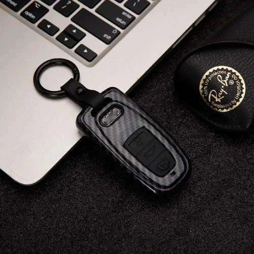 Vista 6 de Funda para llavero Beerte compatible con Audi A3 A4 A5 A6 A7 A8 S5 Q3 Q5 Q7 TT, llave inteligente de 3 botones, control remoto, llave de acceso sin