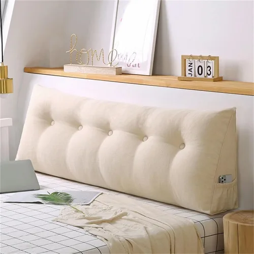 Vista 2 de Almohada triangular para cabecero, almohada de cuña grande para respaldo de lectura para sofá cama, cojín triangular con bolsillo y funda extraíble